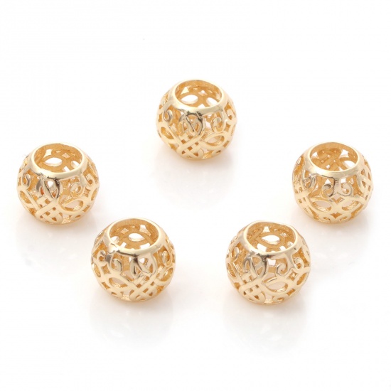 Picture of Brass Beads 14K Real Gold Plated Drum Chinese Knot About 10mm x 8mm, Hole: Approx 5mm, 2 PCs                                                                                                                                                                  