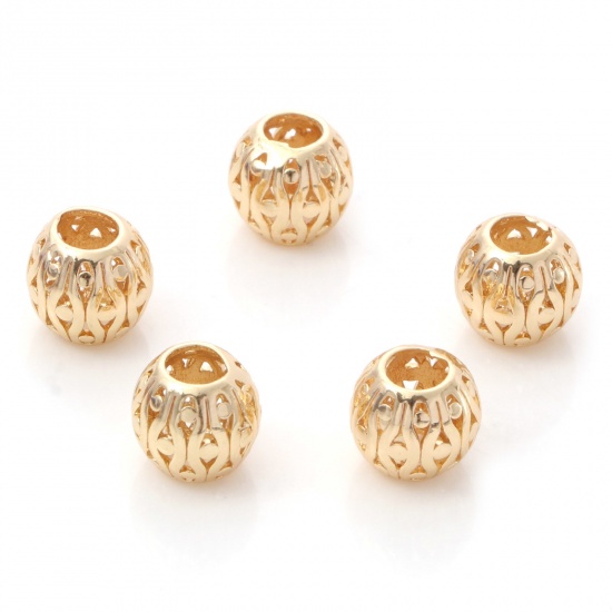 Picture of Brass Beads 14K Real Gold Plated Drum Filigree About 9mm x 8.5mm, Hole: Approx 4mm, 2 PCs                                                                                                                                                                     