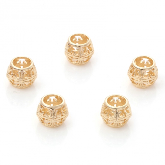 Picture of Brass Beads 14K Real Gold Plated Drum Cross About 9mm x 7.5mm, Hole: Approx 5mm, 2 PCs                                                                                                                                                                        