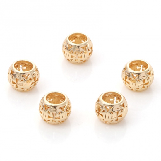 Picture of Brass Beads 14K Real Gold Plated Drum Cross About 9.5mm x 7mm, Hole: Approx 5mm, 2 PCs                                                                                                                                                                        