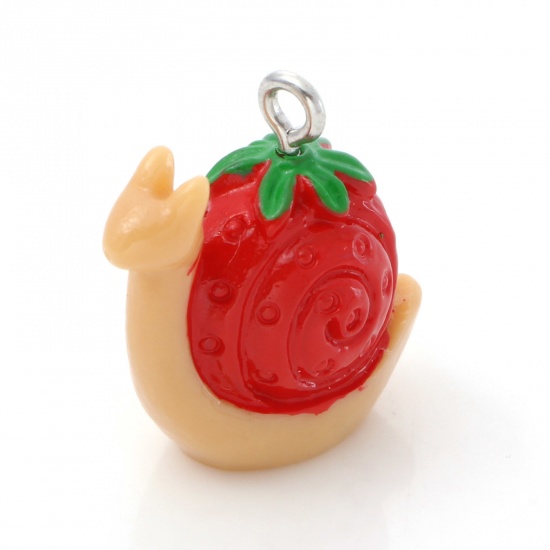 Picture of Resin Charms Snail Animal Silver Tone Red 3D 20mm x 20mm, 5 PCs