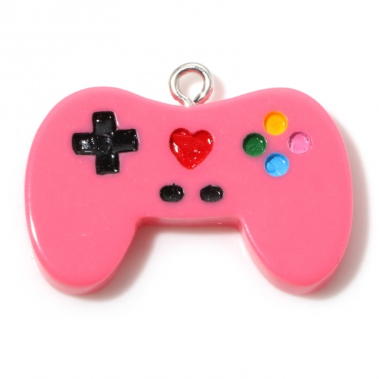 Picture of Resin Charms Video Game Controller Silver Tone Fuchsia 27mm x 20mm, 5 PCs