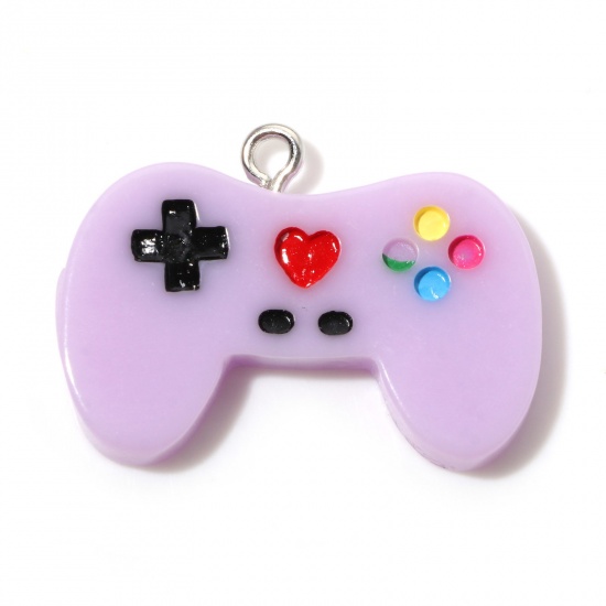 Picture of Resin Charms Video Game Controller Silver Tone Mauve 27mm x 20mm, 5 PCs