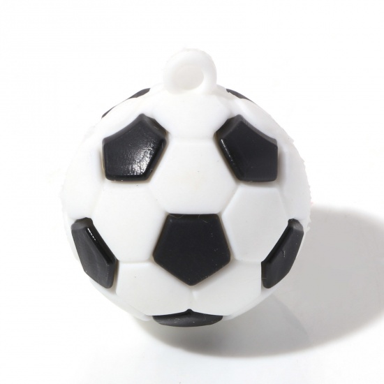 Image de Pendentifs en PVC Sport Football Noir & Blanc 3D 3.2cm x 2.8cm, 5 Pcs