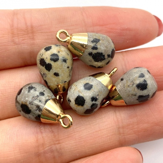 Picture of Speckled Stone Limestone ( Natural ) Charms Gold Plated Brown Drop 18mm x 10mm, 1 Piece