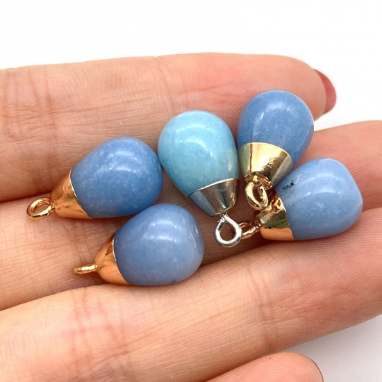 Picture of Stone ( Natural ) Charms Gold Plated Blue Drop 18mm x 10mm, 1 Piece