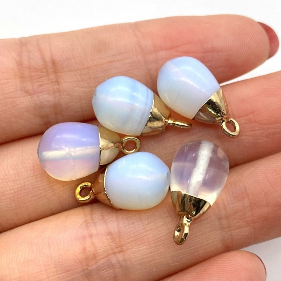 Picture of Opal ( Synthetic ) Charms Gold Plated Ivory Drop 18mm x 10mm, 1 Piece
