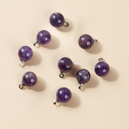 Immagine di Ametista ( Naturale ) Charms Tono Argento Colore Viola Tondo 6mm Dia., 10 Pz