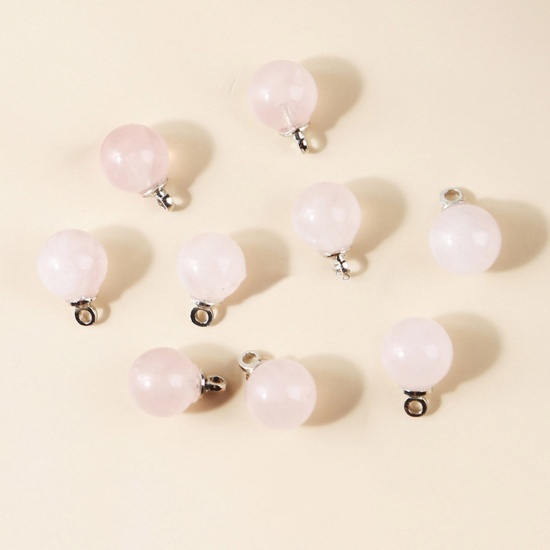 Picture of Rose Quartz ( Natural ) Charms Silver Tone Light Pink Round 10mm Dia., 10 PCs