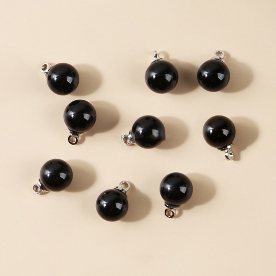 Immagine di Nero Onice Agata ( Naturale ) Charms Tono Argento Nero Tondo 6mm Dia., 10 Pz