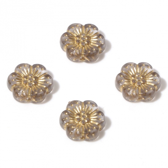 Picture of Acrylic Flora Collection Beads French Gray Flower About 13mm x 12mm, Hole: Approx 1.2mm, 10 PCs
