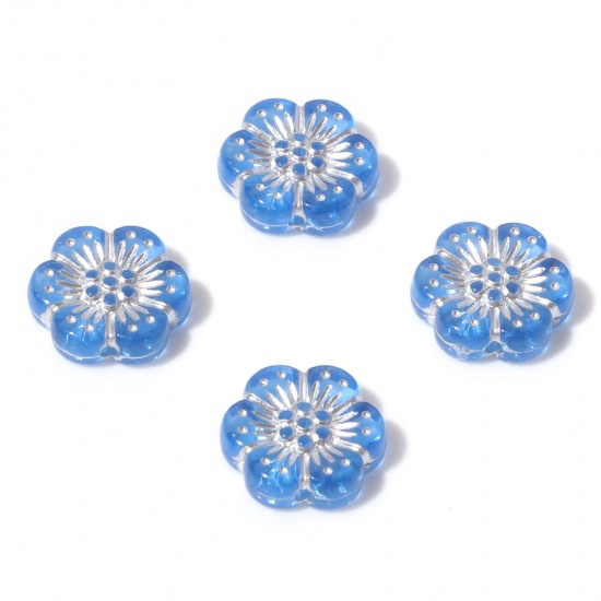 Picture of Acrylic Flora Collection Beads Aqua Blue Flower About 13mm x 12mm, Hole: Approx 1.2mm, 10 PCs