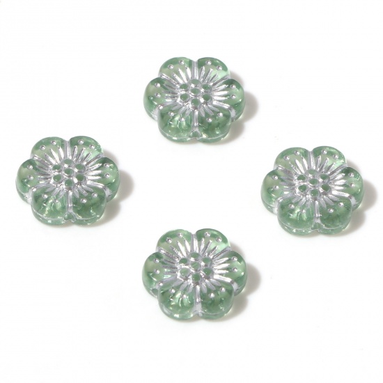 Picture of Acrylic Flora Collection Beads Light Green Flower About 13mm x 12mm, Hole: Approx 1.2mm, 10 PCs