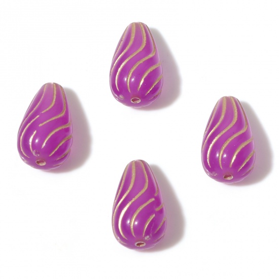 Picture of Acrylic Beads Purple Drop Ripple About 17mm x 10mm, Hole: Approx 1.4mm, 10 PCs