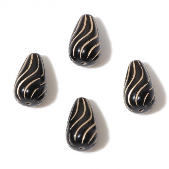 Picture of Acrylic Beads Black Drop Ripple About 17mm x 10mm, Hole: Approx 1.4mm, 10 PCs