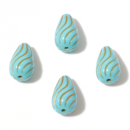 Picture of Acrylic Beads Lake Blue Drop Ripple About 17mm x 10mm, Hole: Approx 1.4mm, 10 PCs