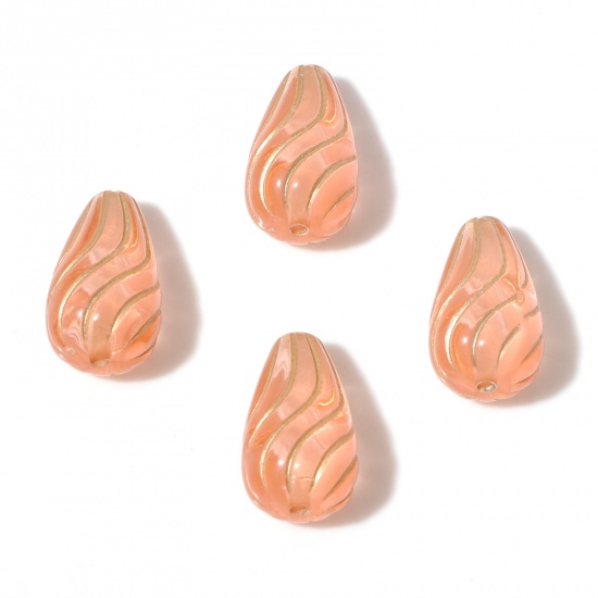 Picture of Acrylic Beads Champagne Pink Drop Ripple About 17mm x 10mm, Hole: Approx 1.4mm, 10 PCs