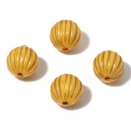 Picture of Acrylic Beads Ginger Round Stripe About 14mm Dia., Hole: Approx 2mm, 10 PCs
