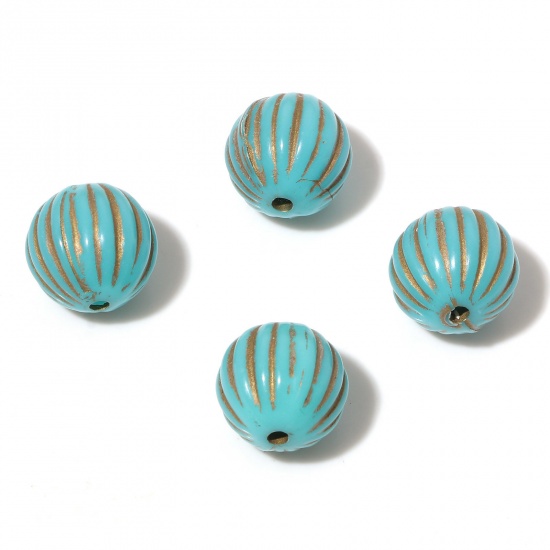 Picture of Acrylic Beads Lake Blue Round Stripe About 14mm Dia., Hole: Approx 2mm, 10 PCs