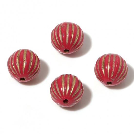 Picture of Acrylic Beads Red Round Stripe About 14mm Dia., Hole: Approx 2mm, 10 PCs