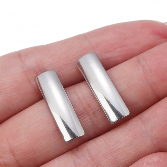 Picture of 304 Stainless Steel Ear Post Stud Earrings Silver Tone Rectangle 21mm x 6mm, 10 PCs