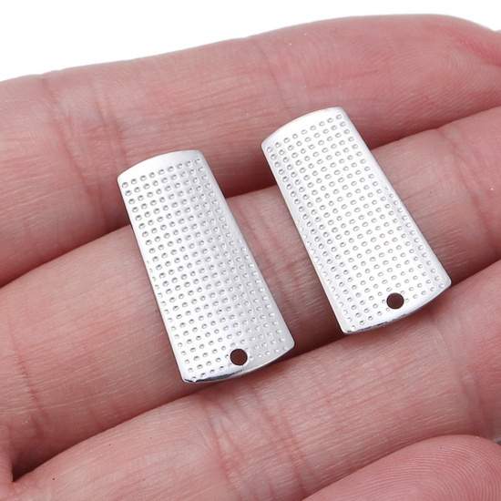 Picture of 304 Stainless Steel Ear Post Stud Earrings Silver Tone Rectangle 21mm x 10.5mm, 10 PCs