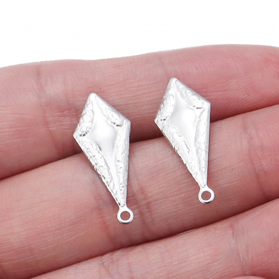 Picture of 304 Stainless Steel Ear Post Stud Earrings Silver Tone Rhombus 21.5mm x 9mm, 10 PCs