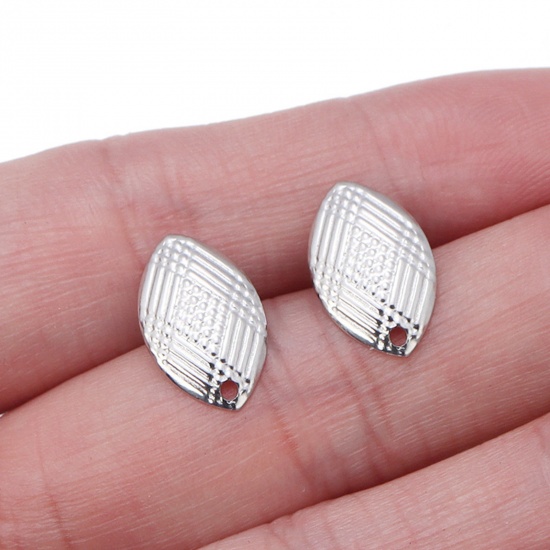 Picture of 304 Stainless Steel Ear Post Stud Earrings Silver Tone Oval 14.5mm x 9mm, 10 PCs