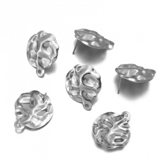 Picture of 304 Stainless Steel Ear Post Stud Earrings Silver Tone Round 14mm x 9.5mm, 10 PCs