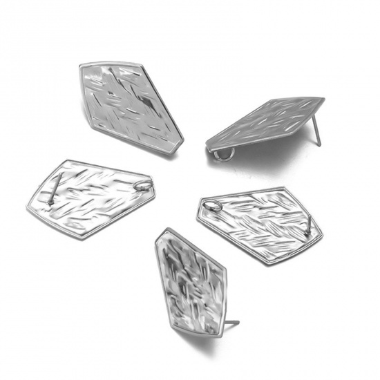 Picture of 304 Stainless Steel Ear Post Stud Earrings Silver Tone Pentagon 13.5mm x 7mm, 10 PCs