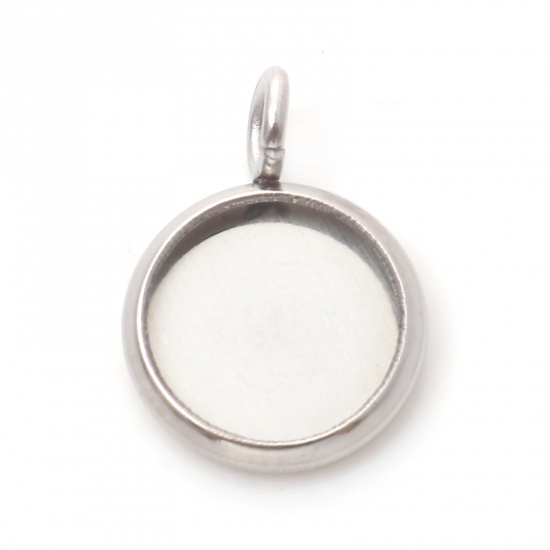 Bild von 304 Edelstahl Charms Rund Silberfarbe Cabochon Fassung (für 8mm) 14mm x 10mm, 10 Stück