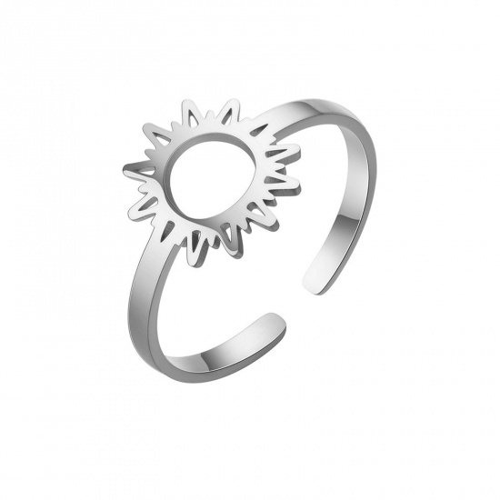 Picture of Titanium Steel Galaxy Open Adjustable Rings Silver Tone Sun Hollow 17.3mm(US Size 7), 1 Piece
