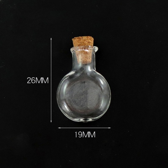 Bild von Glas & Holz Mini Wunschflasche Fläschchen Für Ohrring Ring Halskette Flachrund Transparent 26mm x 19mm, 10 Stück