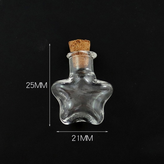 Bild von Glas & Holz Mini Wunschflasche Fläschchen Für Ohrring Ring Halskette Pentagramm Stern Transparent 25mm x 21mm, 10 Stück