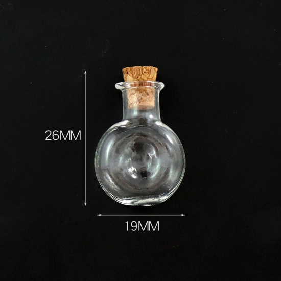Bild von Glas & Holz Mini Wunschflasche Fläschchen Für Ohrring Ring Halskette Weinflasche Transparent 26mm x 19mm, 10 Stück