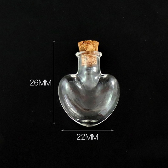Bild von Glas & Holz Mini Wunschflasche Fläschchen Für Ohrring Ring Halskette Herz Transparent 26mm x 22mm, 10 Stück