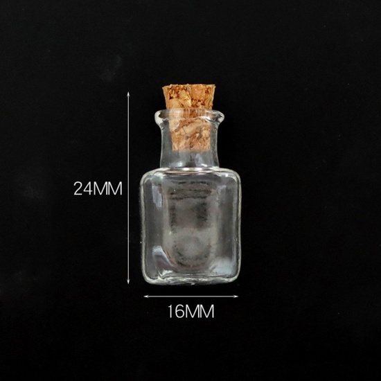 Bild von Glas & Holz Mini Wunschflasche Fläschchen Für Ohrring Ring Halskette Rechteck Transparent 24mm x 16mm, 10 Stück