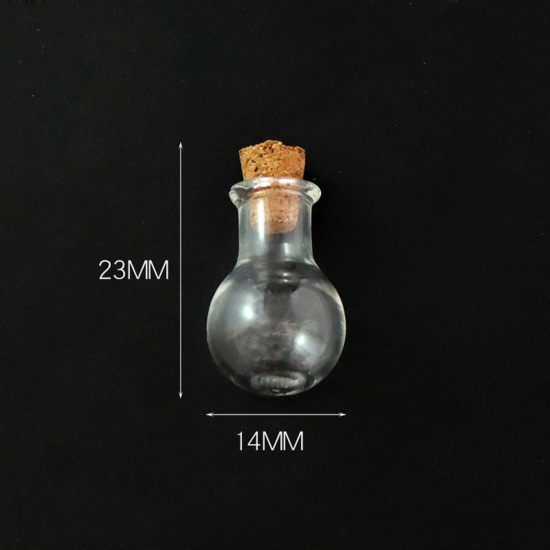 Bild von Glas & Holz Mini Wunschflasche Fläschchen Für Ohrring Ring Halskette Glühbirne Transparent 23mm x 14mm, 10 Stück