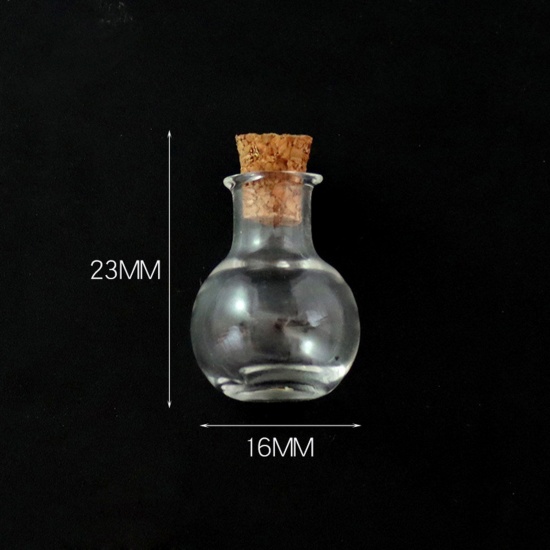 Bild von Glas & Holz Mini Wunschflasche Fläschchen Für Ohrring Ring Halskette Rund Transparent 23mm x 16mm, 10 Stück