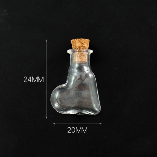 Bild von Glas & Holz Mini Wunschflasche Fläschchen Für Ohrring Ring Halskette Herz Transparent 24mm x 20mm, 10 Stück