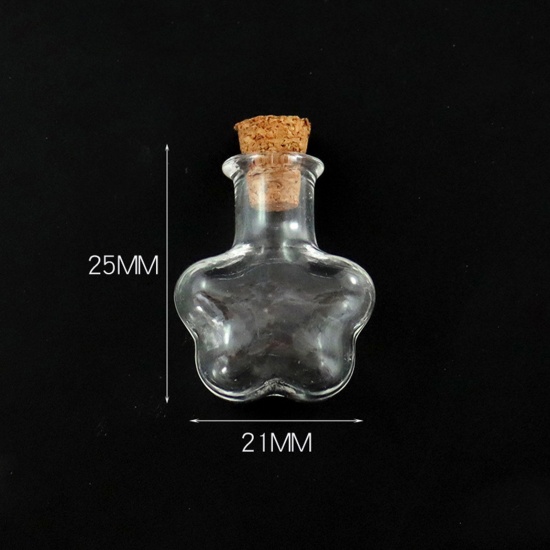 Bild von Glas & Holz Mini Wunschflasche Fläschchen Für Ohrring Ring Halskette Pflaumenblüte Transparent 25mm x 21mm, 10 Stück