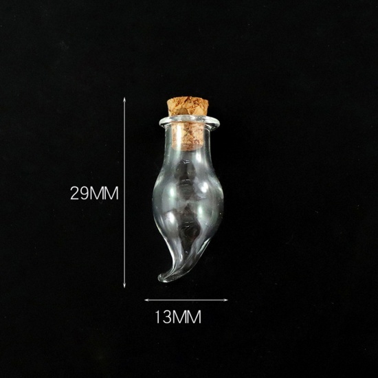 Bild von Glas & Holz Mini Wunschflasche Fläschchen Für Ohrring Ring Halskette Chili Transparent 29mm x 13mm, 10 Stück