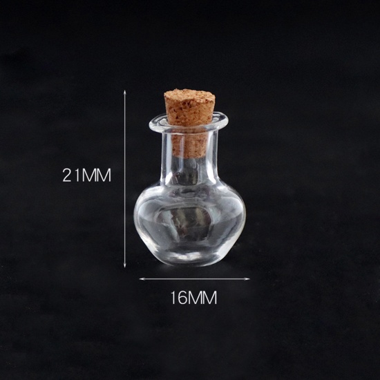 Bild von Glas & Holz Mini Wunschflasche Fläschchen Für Ohrring Ring Halskette Blumenvase Transparent 21mm x 16mm, 10 Stück