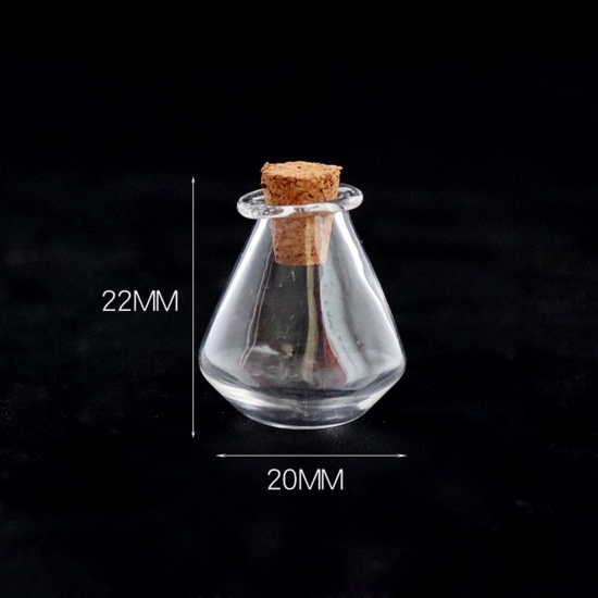 Bild von Glas & Holz Mini Wunschflasche Fläschchen Für Ohrring Ring Halskette Raute Transparent 22mm x 20mm, 10 Stück