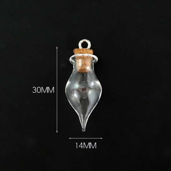 Bild von Glas & Holz Mini Wunschflasche Fläschchen Für Ohrring Ring Halskette Tropfen Transparent 3cm x 1.4cm, 10 Stück
