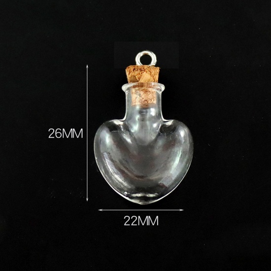Bild von Glas & Holz Mini Wunschflasche Fläschchen Für Ohrring Ring Halskette Herz Transparent 26mm x 22mm, 10 Stück