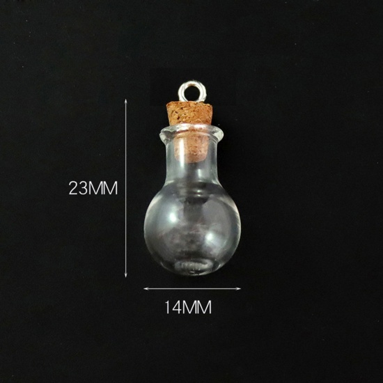 Bild von Glas & Holz Mini Wunschflasche Fläschchen Für Ohrring Ring Halskette Glühbirne Transparent 23mm x 14mm, 10 Stück