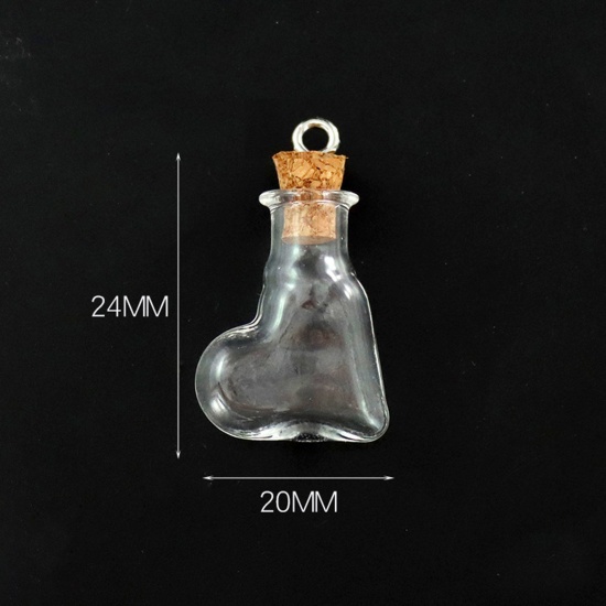 Bild von Glas & Holz Mini Wunschflasche Fläschchen Für Ohrring Ring Halskette Herz Transparent 24mm x 20mm, 10 Stück