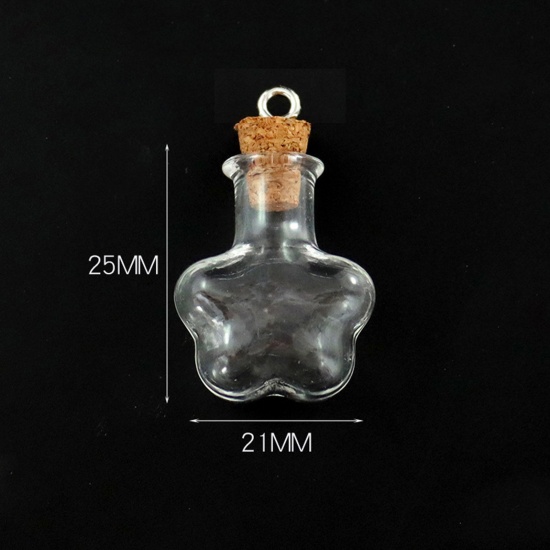 Bild von Glas & Holz Mini Wunschflasche Fläschchen Für Ohrring Ring Halskette Pflaumenblüte Transparent 25mm x 21mm, 10 Stück