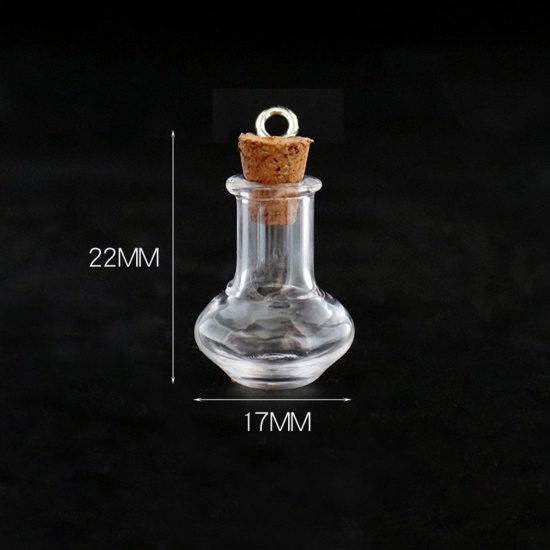 Bild von Glas & Holz Mini Wunschflasche Fläschchen Für Ohrring Ring Halskette Blumenvase Transparent 22mm x 17mm, 10 Stück